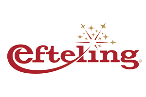 The image features the Efteling logo, with the word Efteling in red script. Above the i are sparkling stars and a small, whimsical wand, emphasizing a magical theme.