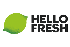 Logo of HelloFresh featuring a stylized green lemon icon on the left and the words HELLO FRESH in bold, black letters on the right.
