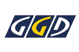 Logo featuring three stylized letters: the first G in blue on a dark background, the second G in yellow, and the D in white, both also on dark backgrounds. Each letter is italicized and appears to be part of a larger graphic design.