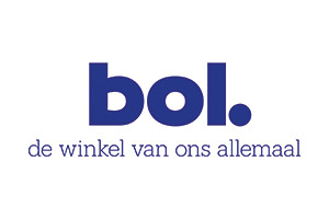 Blue text logo of bol. with Dutch subtitle de winkel van ons allemaal, meaning the store for all of us.